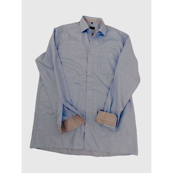 Eterna mens shirt blue button front long sleeve size 44 17.5 - Picture 1 of 8